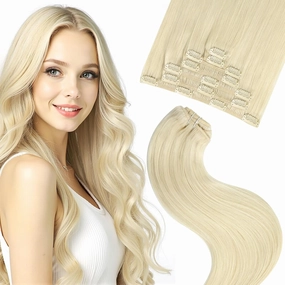 Clip in Hair Extensions Human Hair Platinum Blonde Remy Hair Extensions Double Weft Clip in 55g 7pcs 12 Inch Silky Straight Real Human Hair Extensions for Women