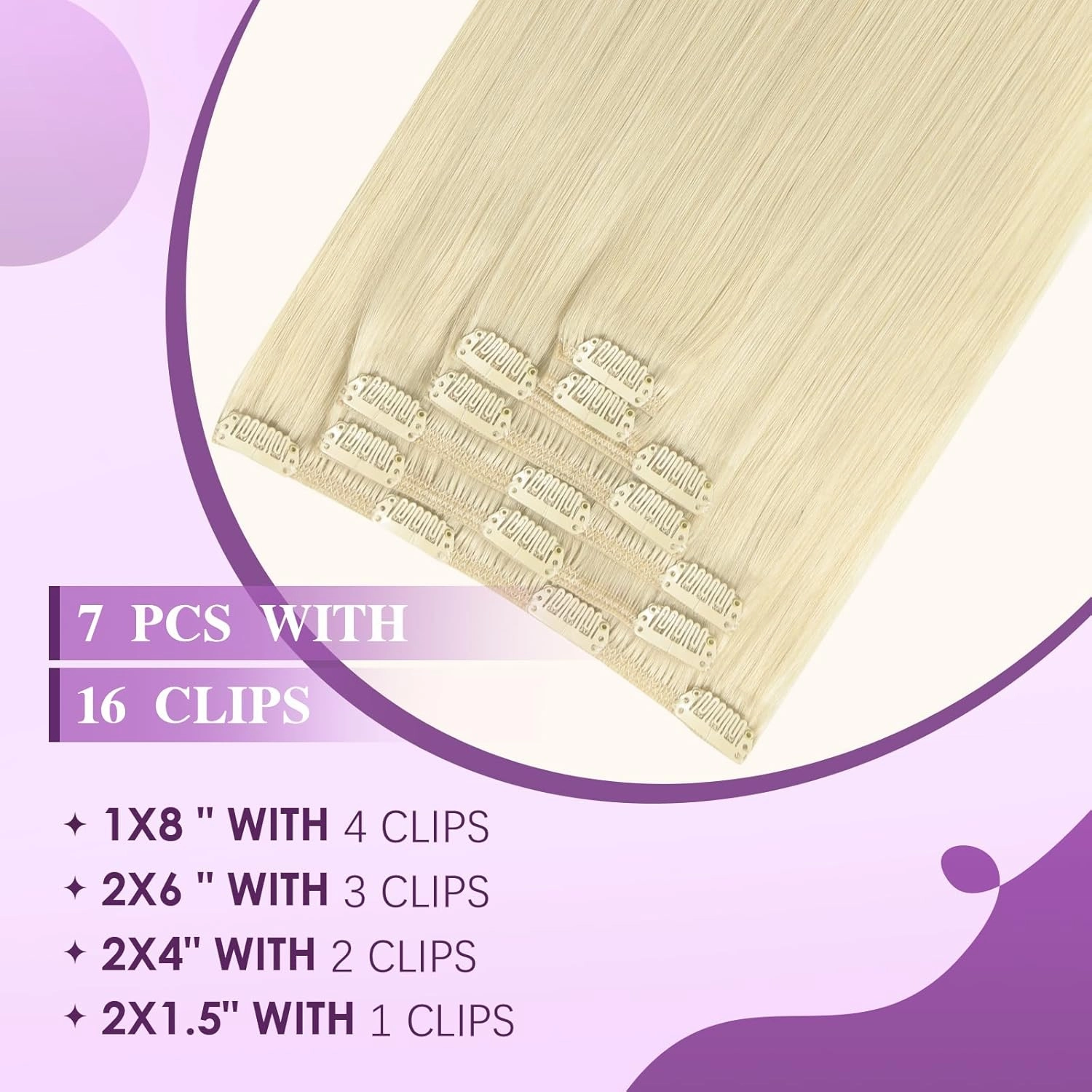 Clip in Hair Extensions Human Hair Platinum Blonde Remy Hair Extensions Double Weft Clip in 75g 7pcs 16 Inch Silky Straight Real Human Hair Extensions for Women