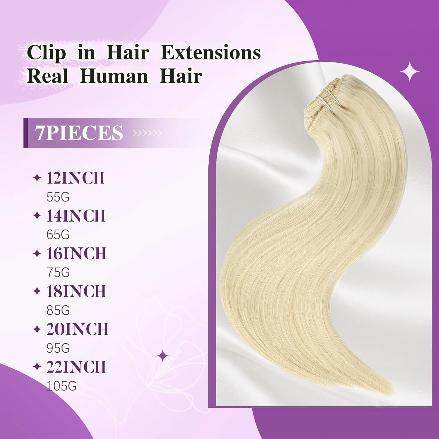 Clip in Hair Extensions Human Hair Platinum Blonde Remy Hair Extensions Double Weft Clip in 75g 7pcs 16 Inch Silky Straight Real Human Hair Extensions for Women