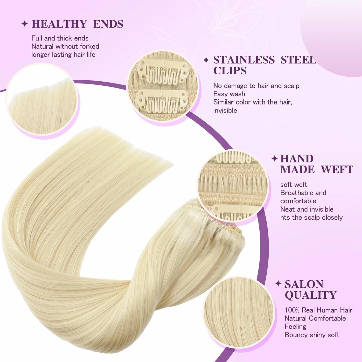 Clip in Hair Extensions Human Hair Platinum Blonde Remy Hair Extensions Double Weft Clip in 75g 7pcs 16 Inch Silky Straight Real Human Hair Extensions for Women