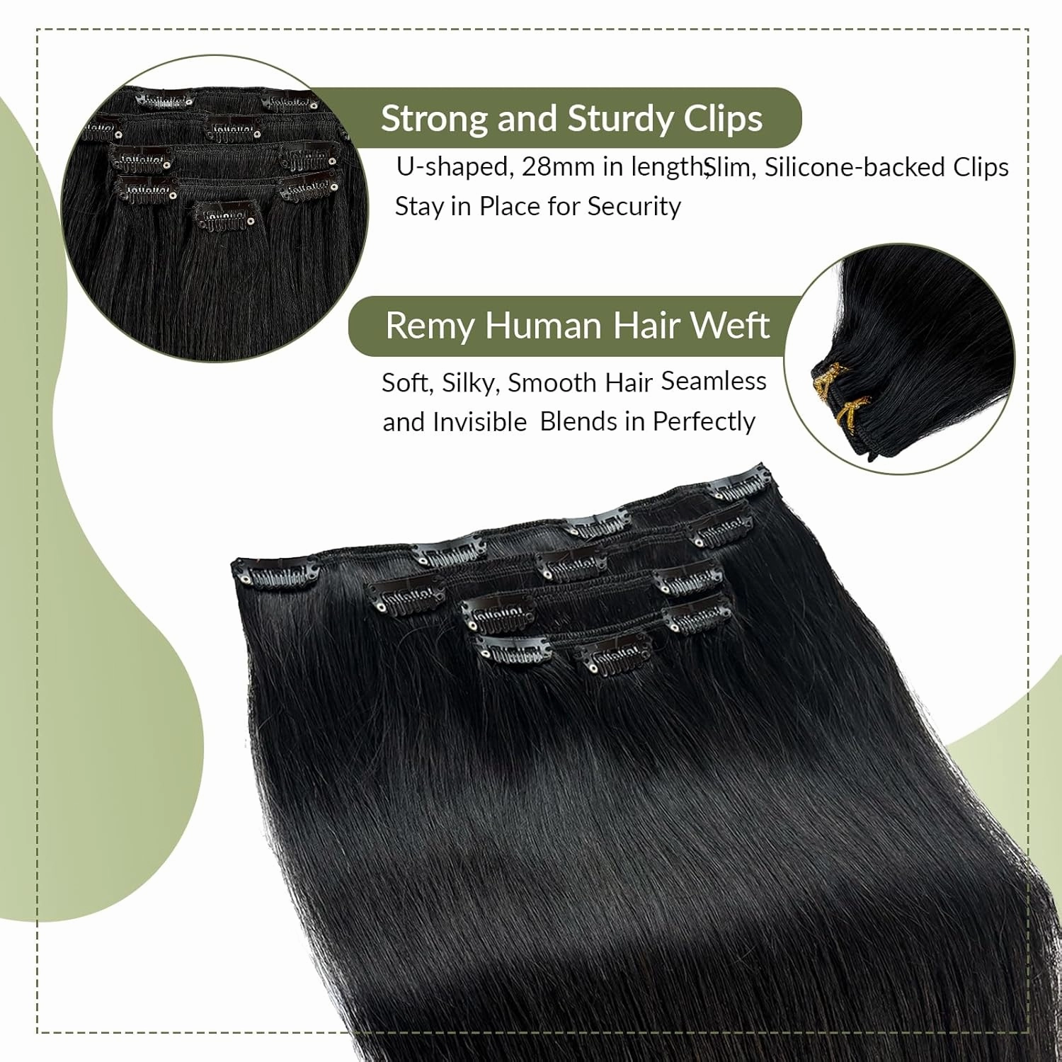 Clip in Hair Extensions Natural Black Remy Human Hair Extensions 22 Inch Long Straight Black Real Human Hair Clip in Extensions for Women 5pcs 70g Invisible Hair Extensions Clip on