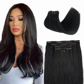 Clip in Hair Extensions Natural Black Remy Human Hair Extensions 22 Inch Long Straight Black Real Human Hair Clip in Extensions for Women 5pcs 70g Invisible Hair Extensions Clip on