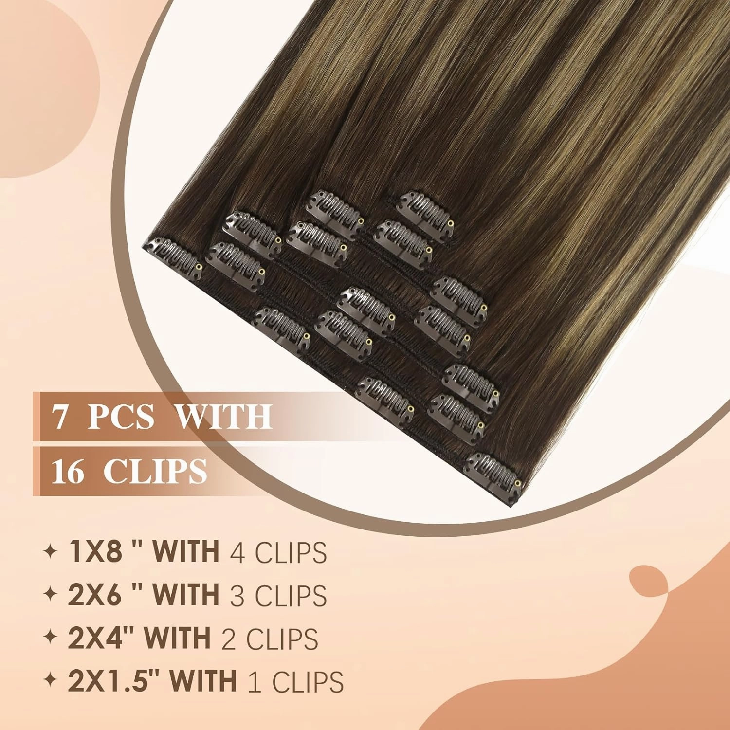 Clip in Hair Extensions Real Human Hair 12 Inch 55g 7pcs Balayage Chocolate Brown to Caramel Blonde Remy 100% Human Hair Straight Clip Ins for Women Invisible Clip on Hair Extensions