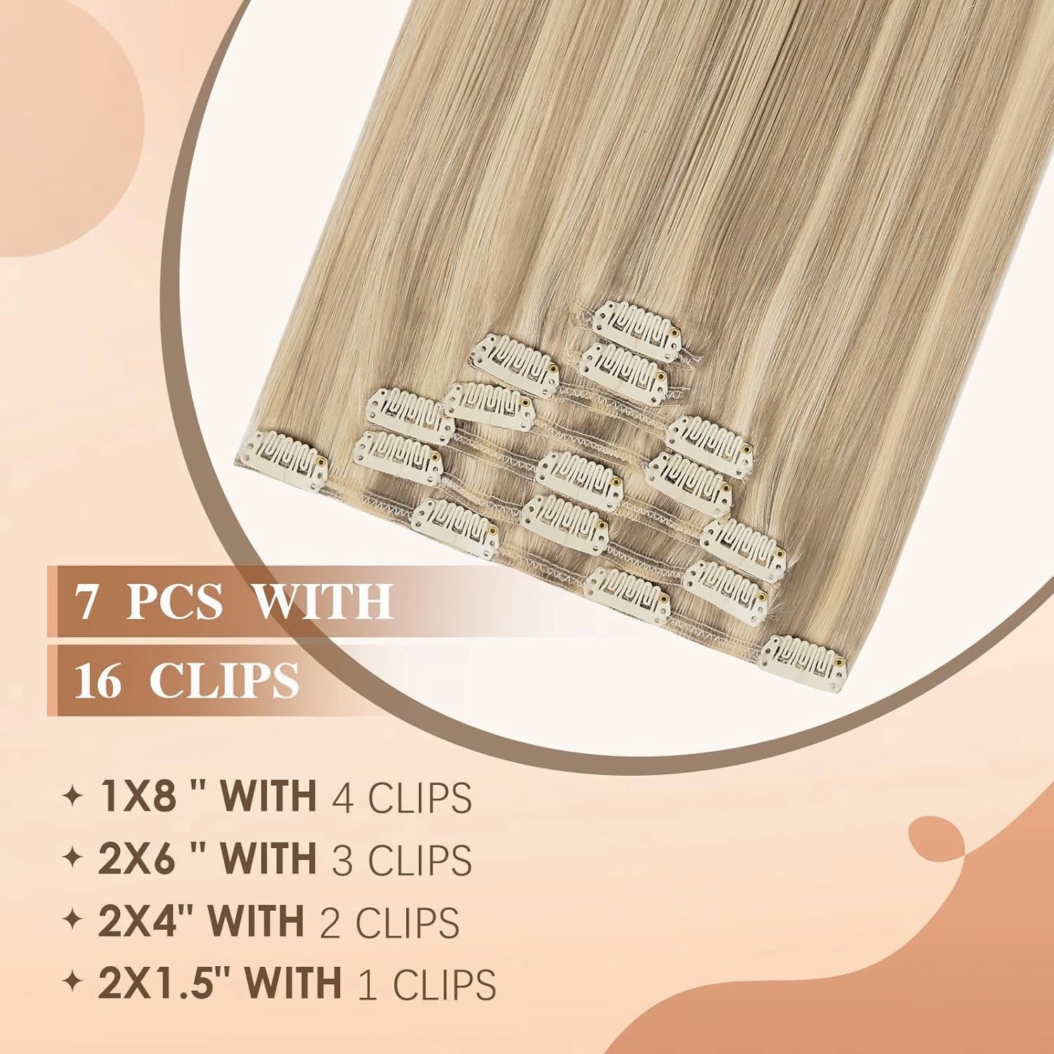 Clip in Hair Extensions Real Human Hair Light Blonde Highlighted Golden Blonde Remy Human Hair Extensions blonde Clip in Hair Extensions for Women Double Weft Natural Hair 16 Inch 75g 7pcs
