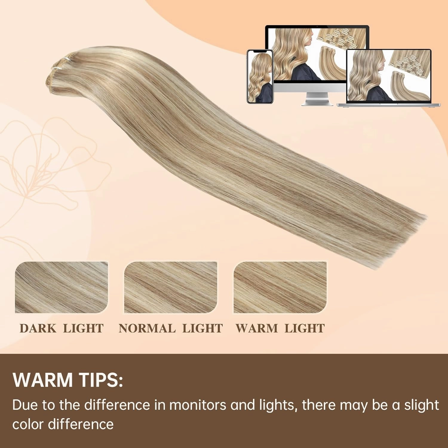 Clip in Hair Extensions Real Human Hair Light Blonde Highlighted Golden Blonde Remy Human Hair Extensions blonde Clip in Hair Extensions for Women Double Weft Natural Hair 16 Inch 75g 7pcs
