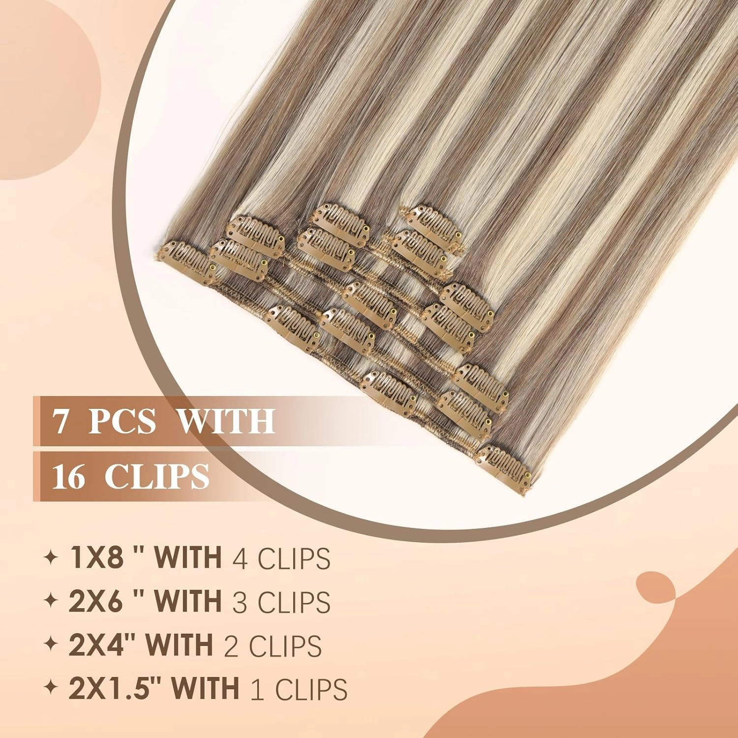 clip in human hair extensions Ash Brown Highlights Platinum Blonde 55g 7pcs 12 Inch Real Hair Extensions Natural Remy Hair Double Weft Thick Silky Straight Clip in Hair Extensions