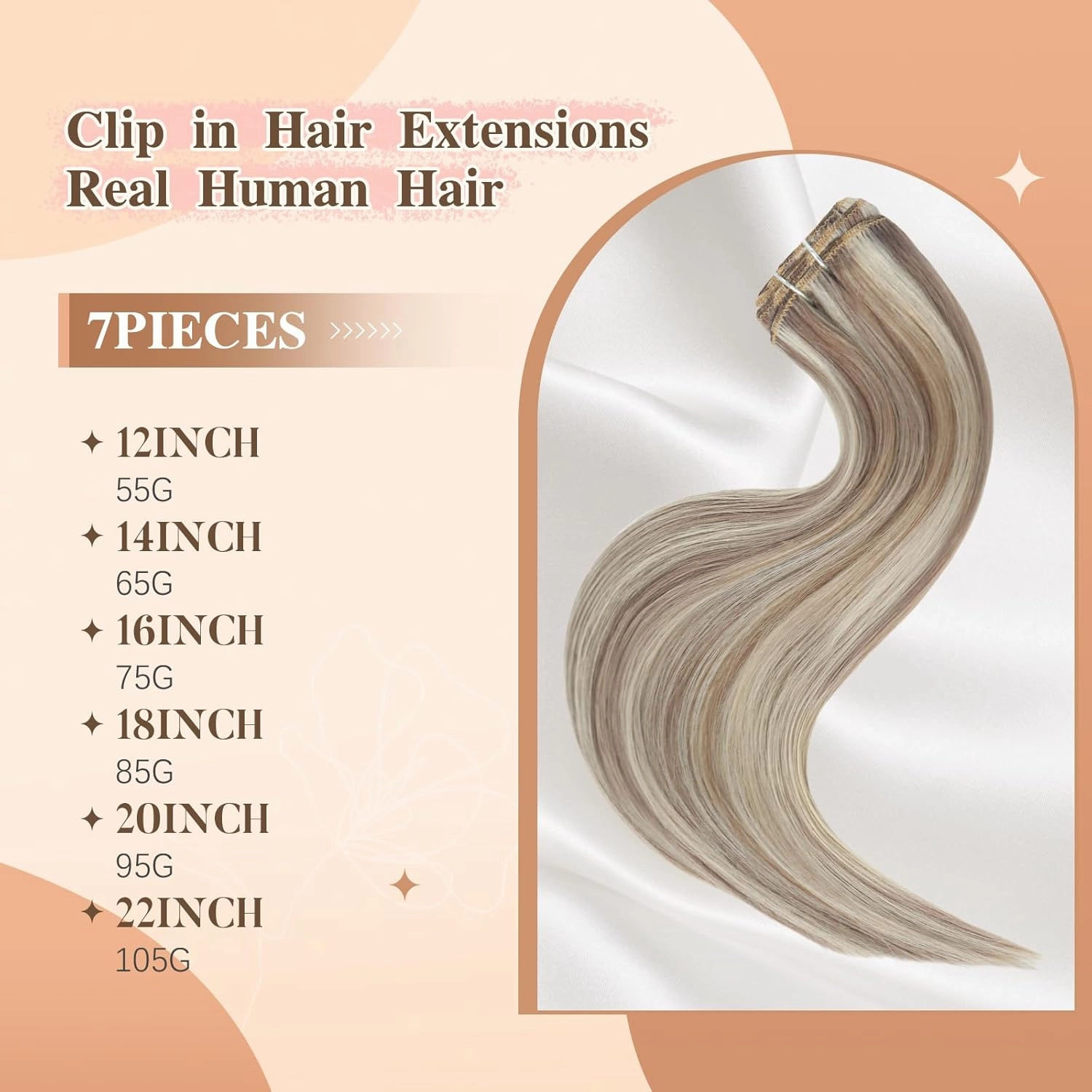 clip in human hair extensions Ash Brown Highlights Platinum Blonde 75g 7pcs 16 Inch Real Hair Extensions Natural Remy Hair Double Weft Thick Silky Straight Clip in Hair Extensions