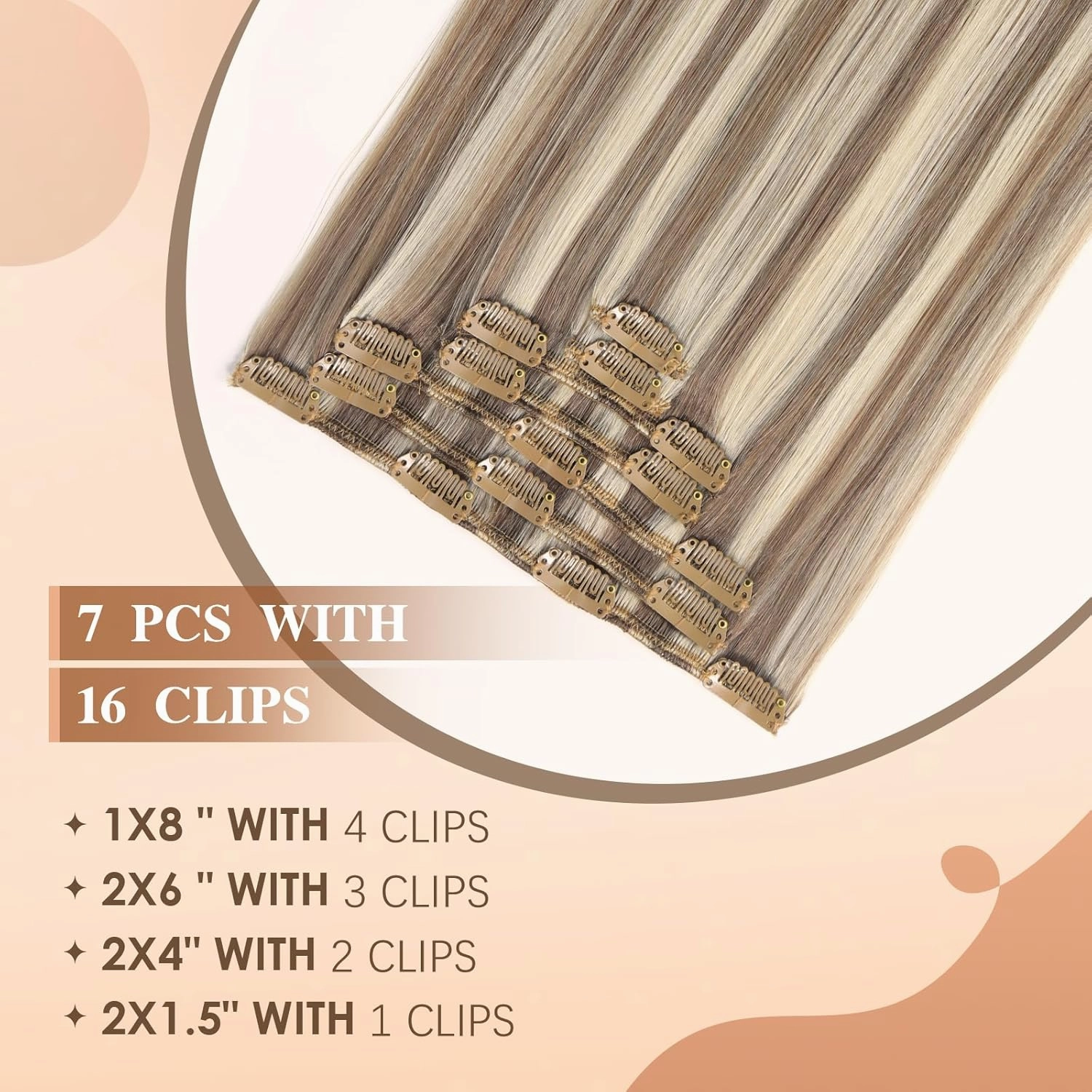 clip in human hair extensions Ash Brown Highlights Platinum Blonde 75g 7pcs 16 Inch Real Hair Extensions Natural Remy Hair Double Weft Thick Silky Straight Clip in Hair Extensions