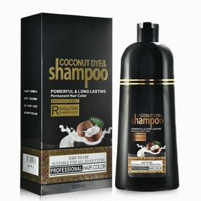 Coconut Hair Color Shampoo for Dark Hair - Instant Herbal Hair Dye 3 in 1 for Women & Men, 500ml. Easy to Use & Long Lasting (Black)