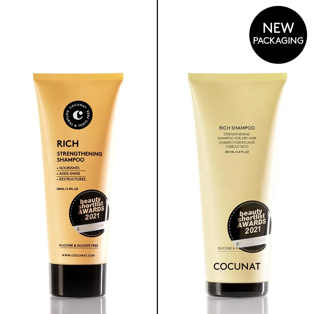 COCUNAT - Rich Shampoo - Dry, Curly, Damaged or Dyed Hair - Shampoo with R&D - Moisture Retaining and Fibre Revitalising - Split Ends - Sulfate and Silicone Free - Curly Method - 200 ml
