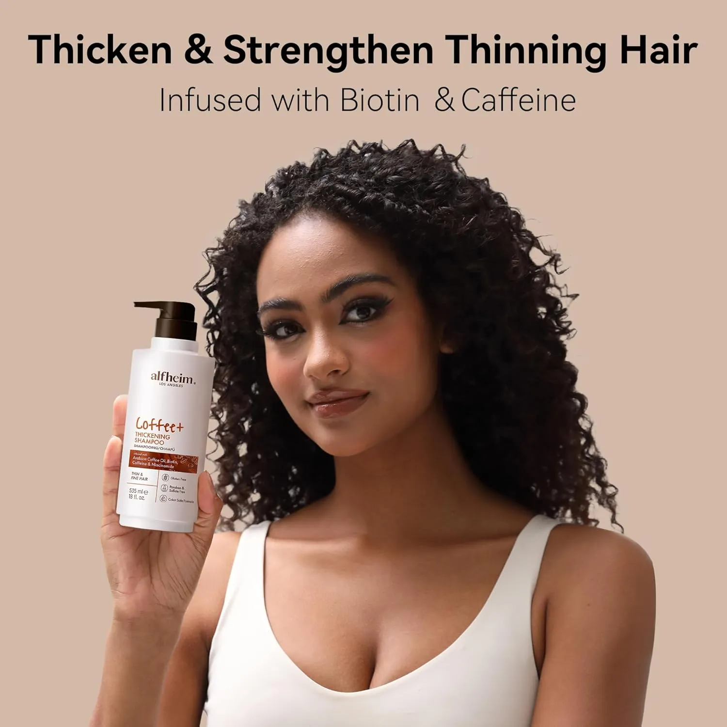 Coffee  Thickening Shampoo | Caffeine, Biotin & Niacinamide for Hair Growth & Strength | Volumizing & Hydrating Formula for Thinning & Fine Hair | Sulfate-Free, Color-Safe -18oz