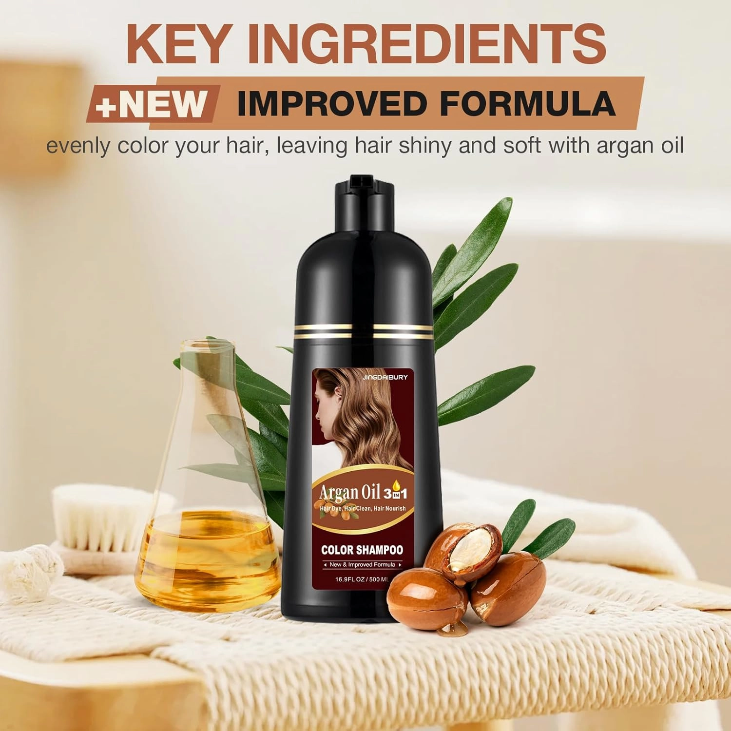 Coffee Hair Dye Shampoo 3 in 1 with Argan Oil, Instant Hair Color Shampoo in Minutes, Salon-Quality & Long-Lasting Shampoo Hair Dye, Shampoo Para Canas Mujer, Easy to Use for Men Women 500ML