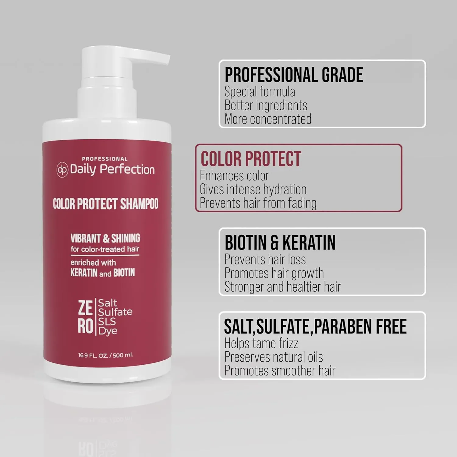 Color Protect Shampoo to Maintain and Enhance Your Color-Treated Hair with Biotin and Keratin. Salon-Grade Formula, Salt-Free, Sulfate-Free, and Paraben-Free.