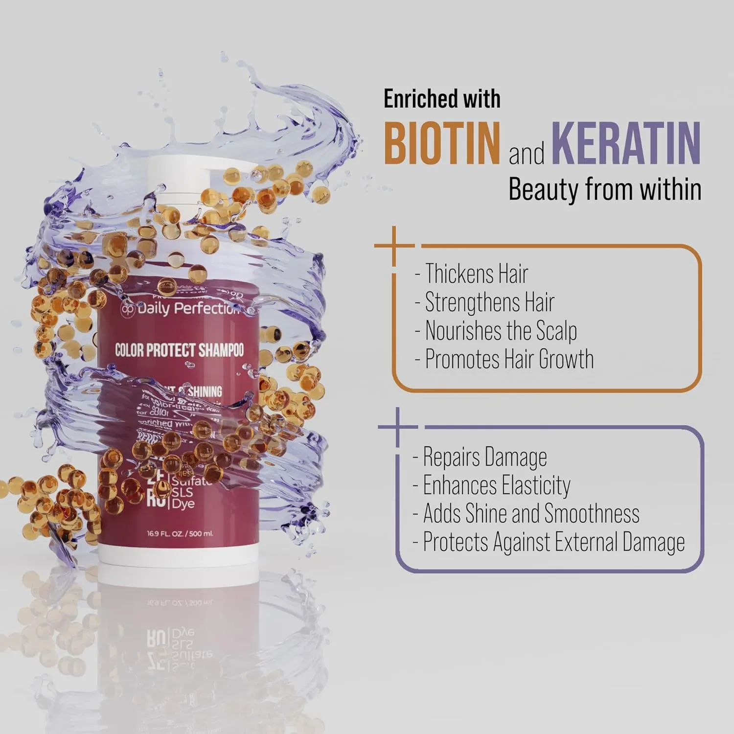 Color Protect Shampoo to Maintain and Enhance Your Color-Treated Hair with Biotin and Keratin. Salon-Grade Formula, Salt-Free, Sulfate-Free, and Paraben-Free.