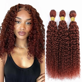 Color 33 Bundles Reddish Brown Kinky Curly Human Hair Bundles 14 16 18 inch Double Weft Copper Red Human Hair Weave Brazilian Virgin Remy Hair Extensions
