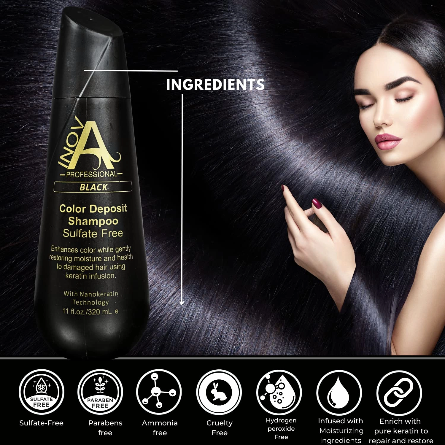 Color Revive & Enhance - Smooth Protection Sulfate-Free Shampoo - Color Deposit Black, 11 Fluid Ounce