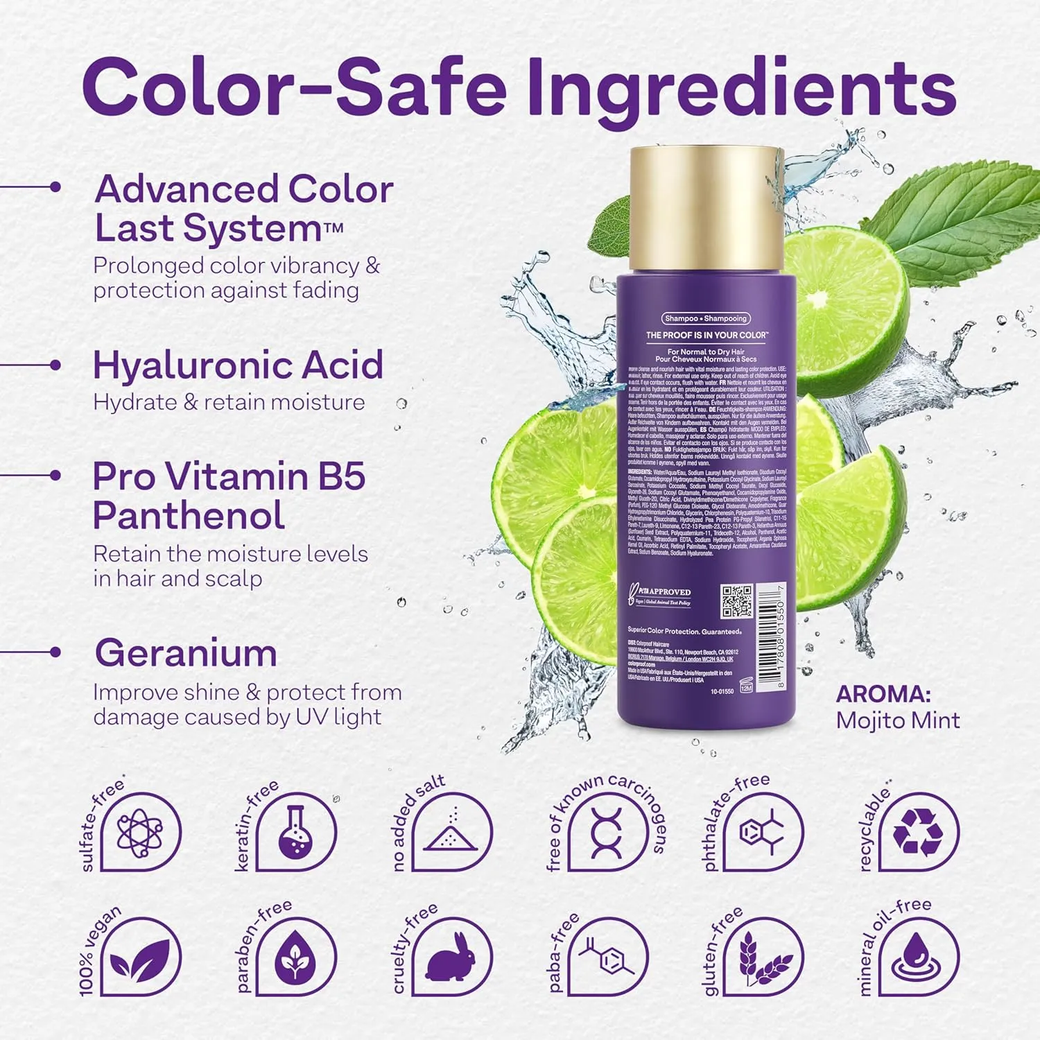 ColorProof Moisture Shampoo Hydrating Sulfate-Free Shampoo for Color-Treated Hair, Mojito Mint Scent