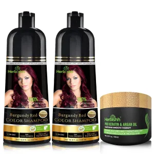 Combo Pack - Herbishh Color Shampoo for Gray Hair   Argan Intense Hair Mask - Long-lasting Dye, Colors in Minutes - Stimulates Dry, Frizzy Hair - 500 ml (Burgundy)