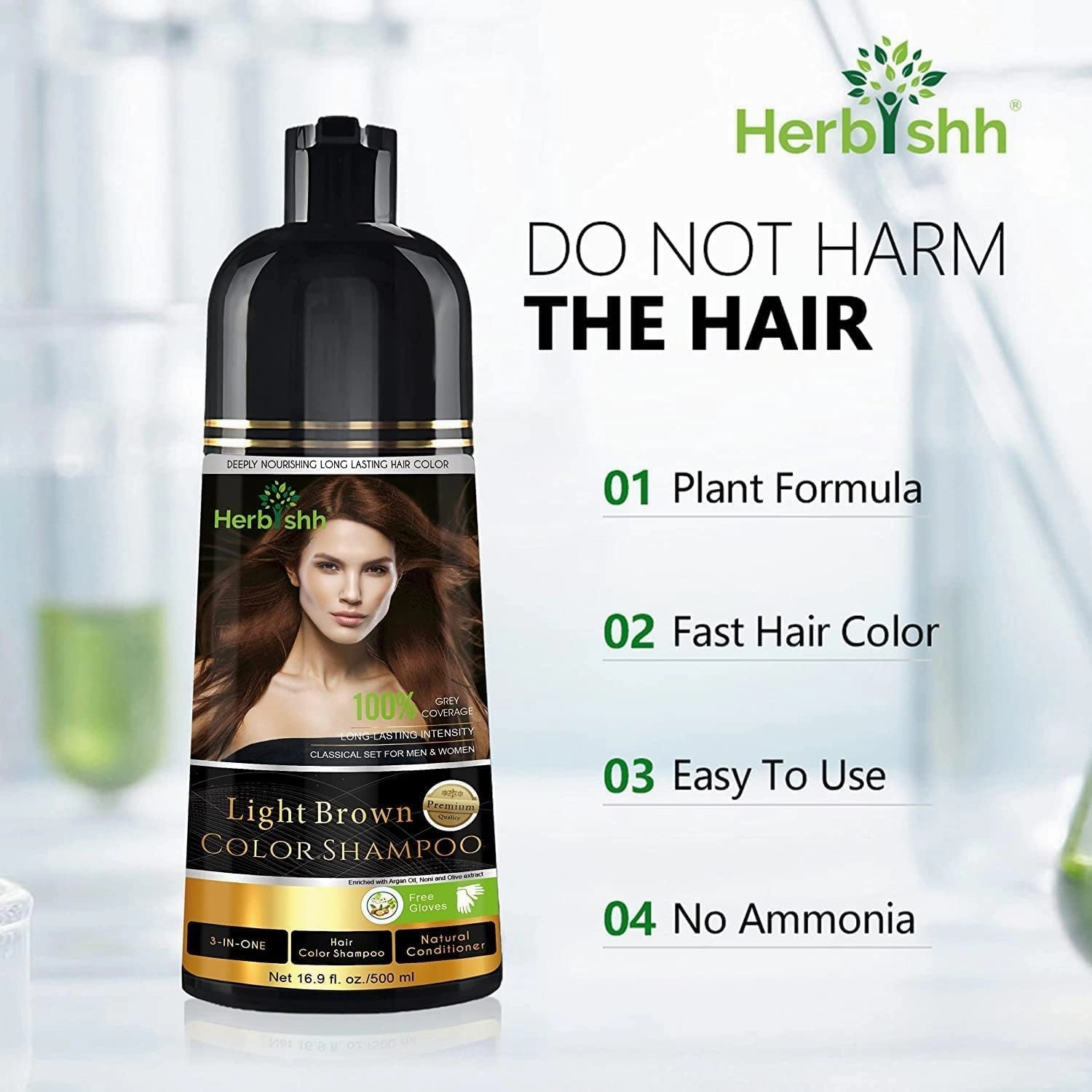 Combo Pack - Herbishh Shampoo for Gray Hair   Argan Intense Hair Mask - Long-lasting Dye Shampoo, Colors in Minutes - 500 Ml - Stimulates Dry, Frizzy Hair (Light Brown)