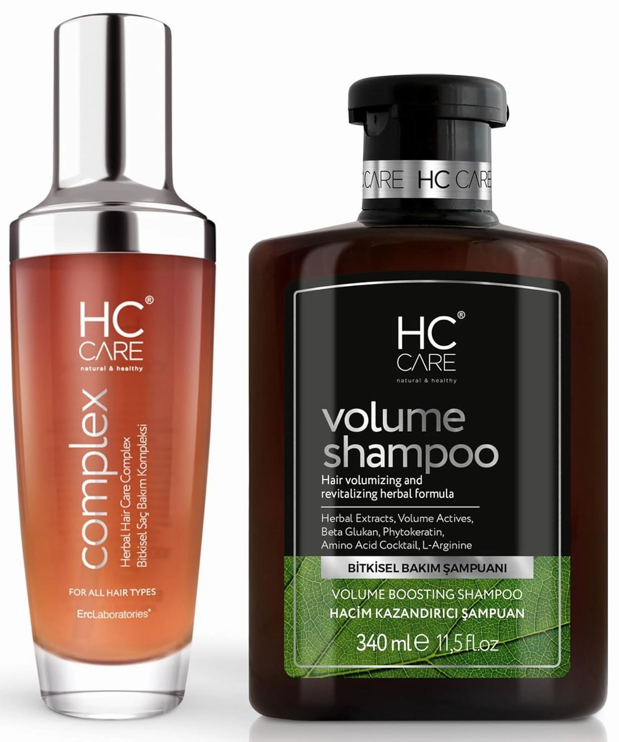 COMPLEX 100% Herbal Hair Serum and Volume Shampoo Set - Hair Strengthening, Nourishing Serum for Damaged, Dry Hair - Hydrating Care and Volumizing for Thin Hair - Hair Regrowth Treatment
