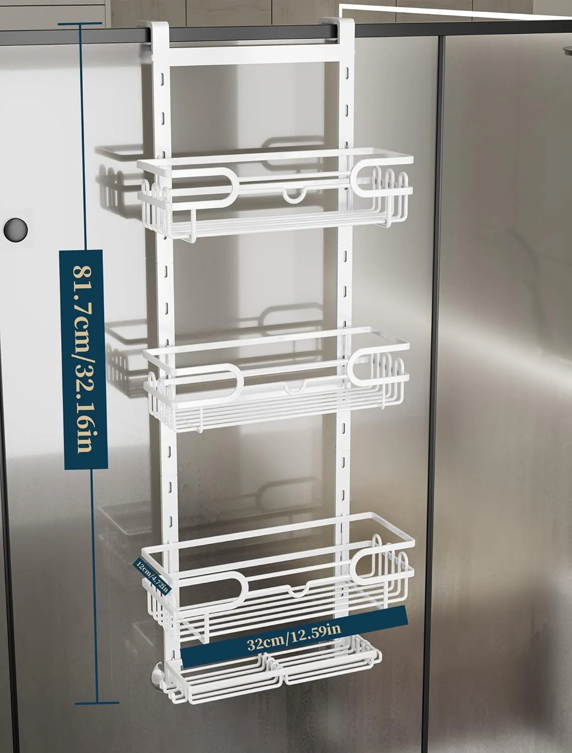 Consumest Over The Door Shower Caddy - 4 Tier Adjustable Hanging Shower Organizer Shelf with 2 Soap Holders & 22 Hooks, Rustproof Easy Installation Hanging Storage Rack for Bathroom, White