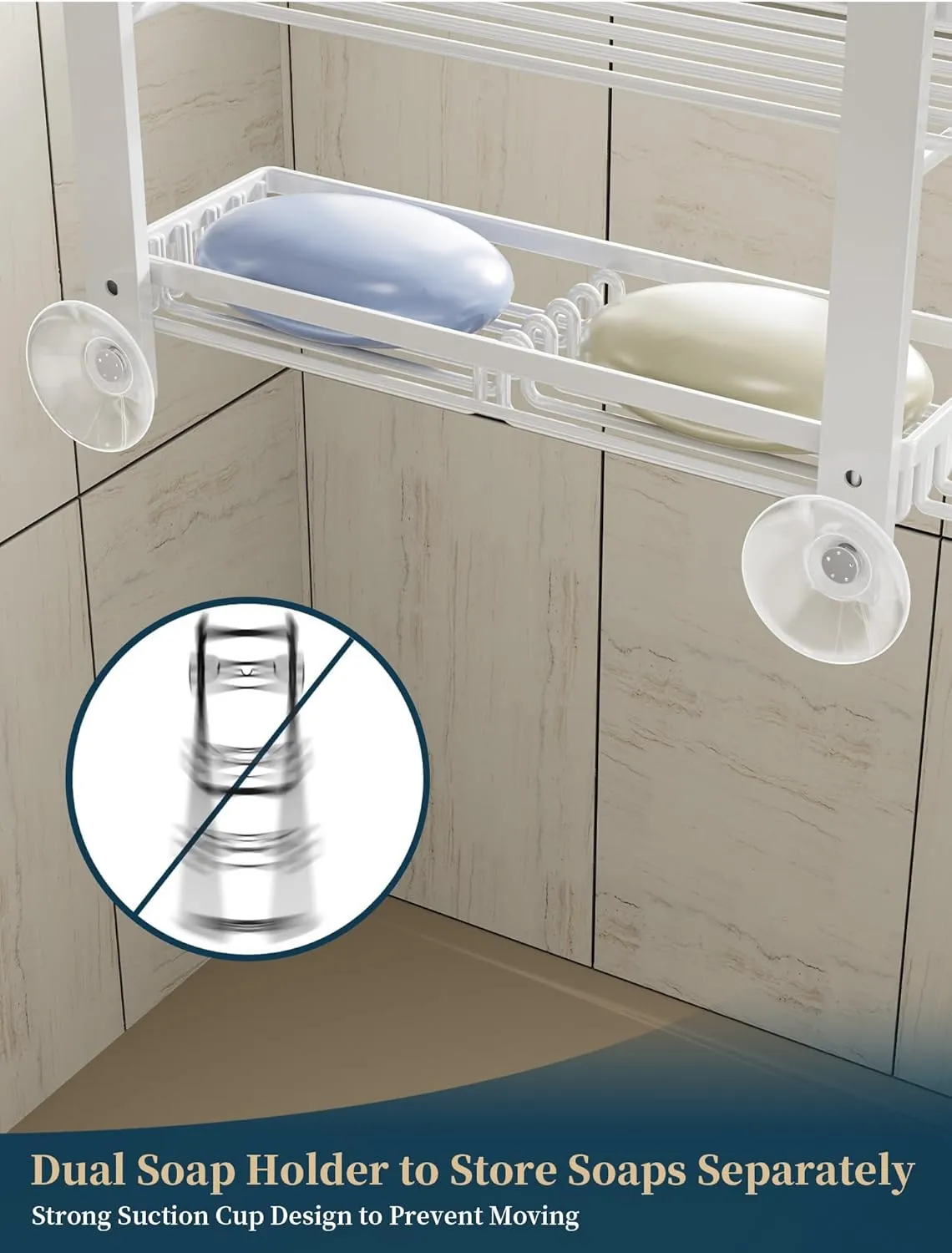 Consumest Over The Door Shower Caddy - 4 Tier Adjustable Hanging Shower Organizer Shelf with 2 Soap Holders & 22 Hooks, Rustproof Easy Installation Hanging Storage Rack for Bathroom, White