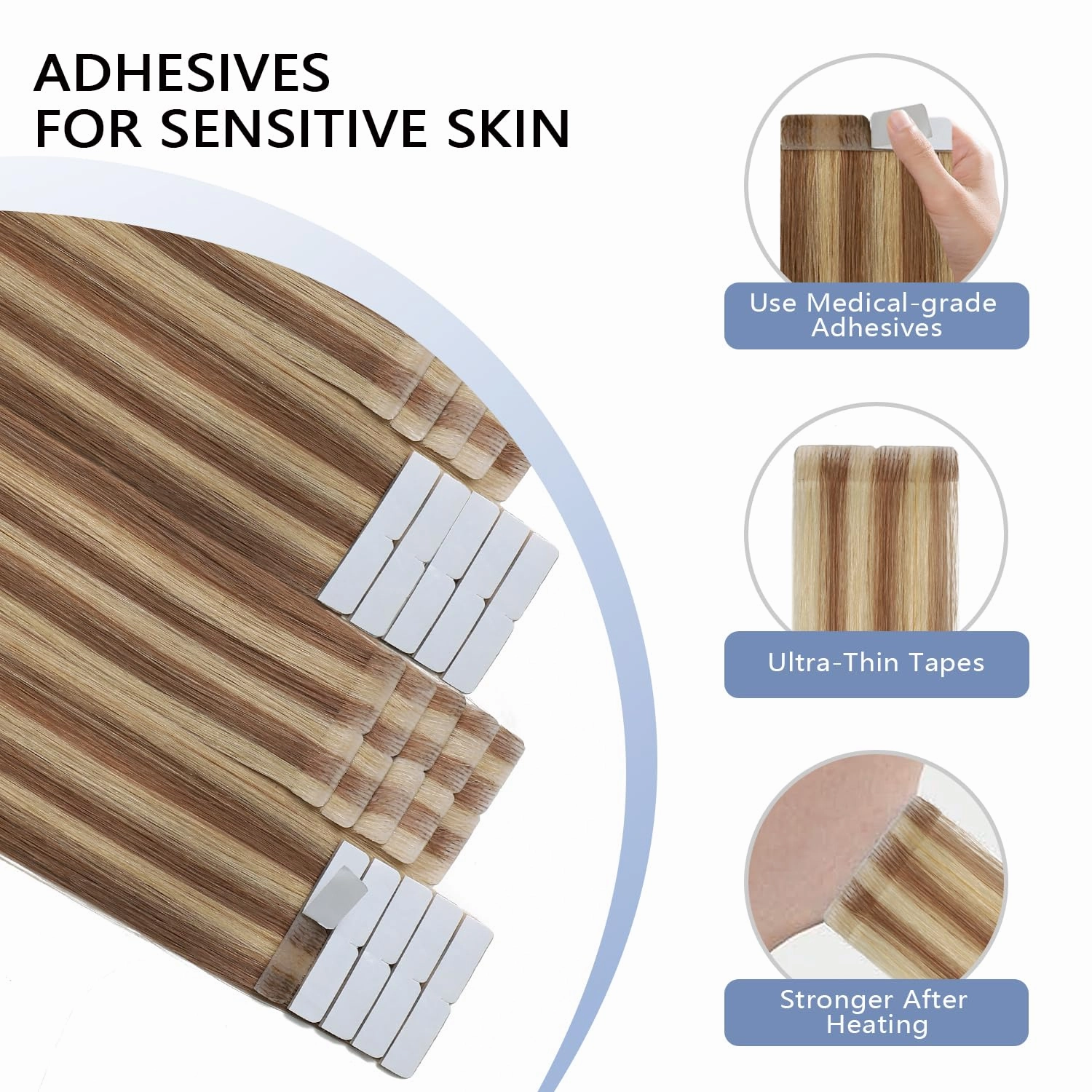 COOKAYU Injected Tape in Hair Extensions, Gold Brown to Caramel Blonde 20pcs/pack 14Inch 30g Seamless Tape in Real Human Hair Invisible Extensions