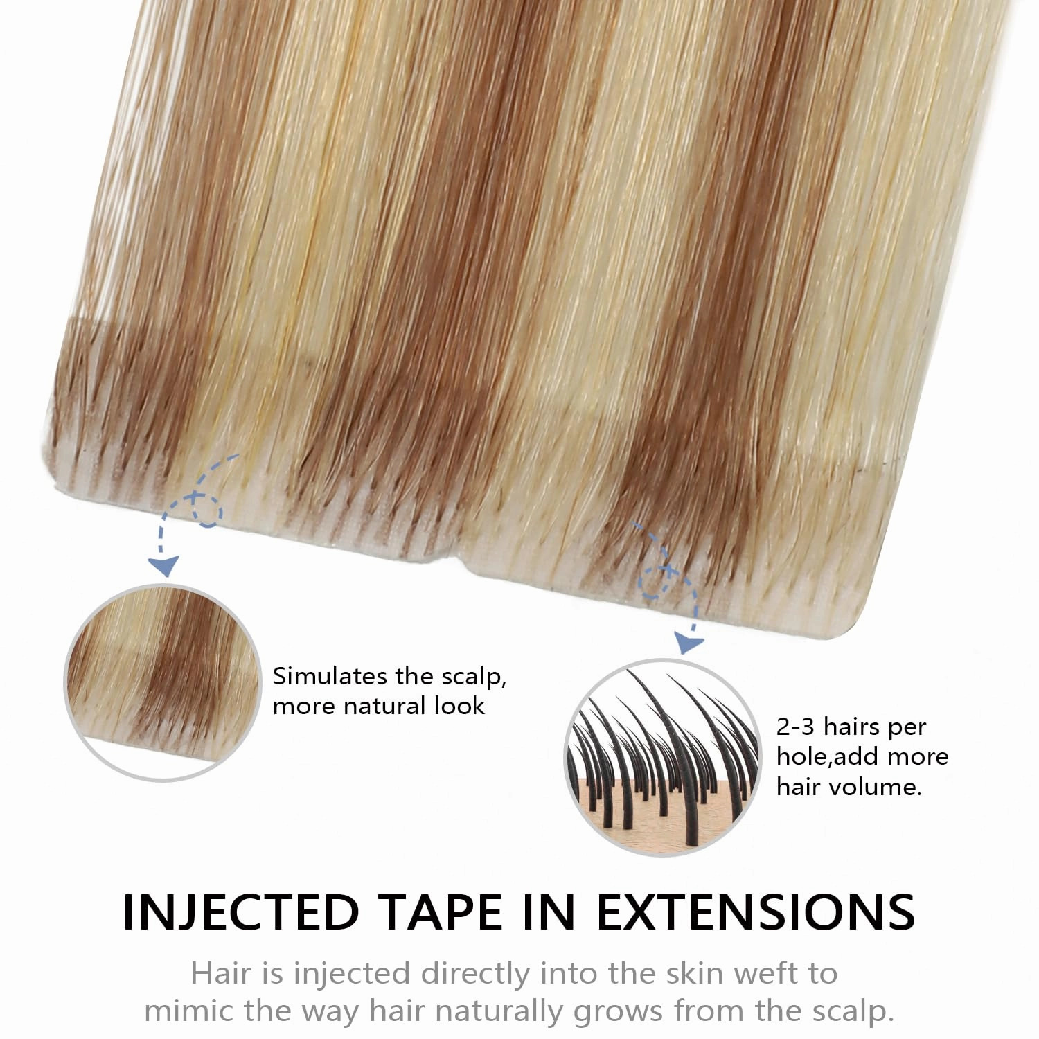 COOKAYU Injected Tape in Hair Extensions, Gold Brown to Caramel Blonde 20pcs/pack 14Inch 30g Seamless Tape in Real Human Hair Invisible Extensions
