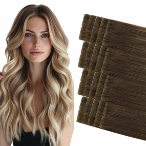 COOKAYU Invisi Edge Tape in Extensions Human Hair Walnut Brown to Ash Brown and Blonde Seamless Injected Tape Ins Straight invisible Hair Extensions 22Inch 50g 20pcs/pack