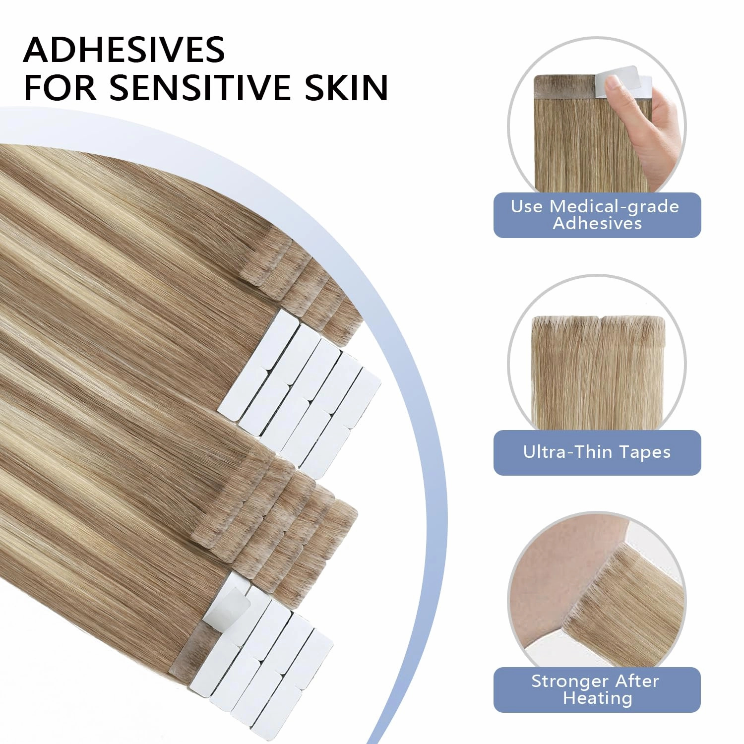 COOKAYU Invisi Edge Tape in Hair Extensions Human Hair, Ash Brown to Platinum Blonde 14Inch 20pcs 30g Straight Invisible Injected Tape in extensions