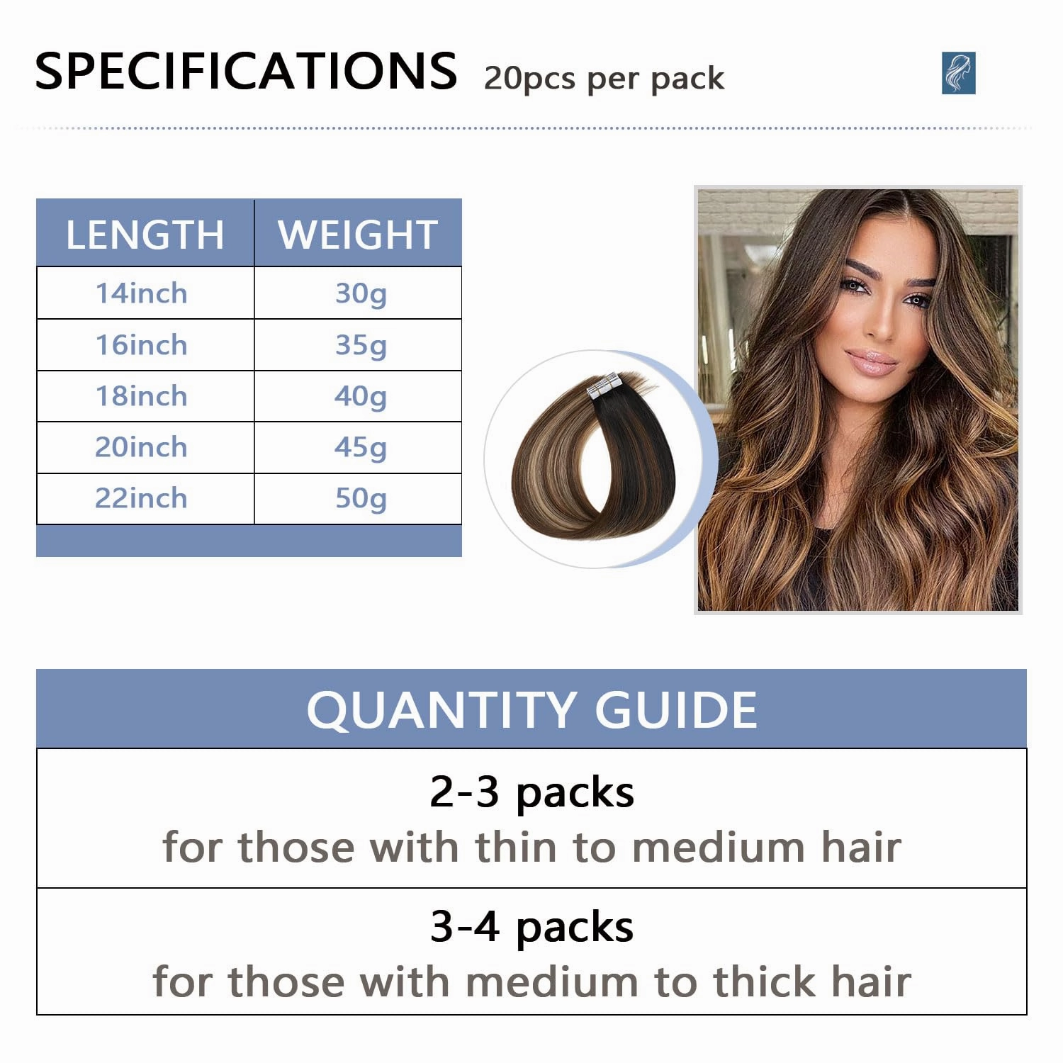 COOKAYU Invisi Edge Tape in Hair Extensions Real Human Hair Seamless Injected Tape Ins 22Inch 20pcs 50g Natural Black to Medium Brown and Caramel blonde Extensions
