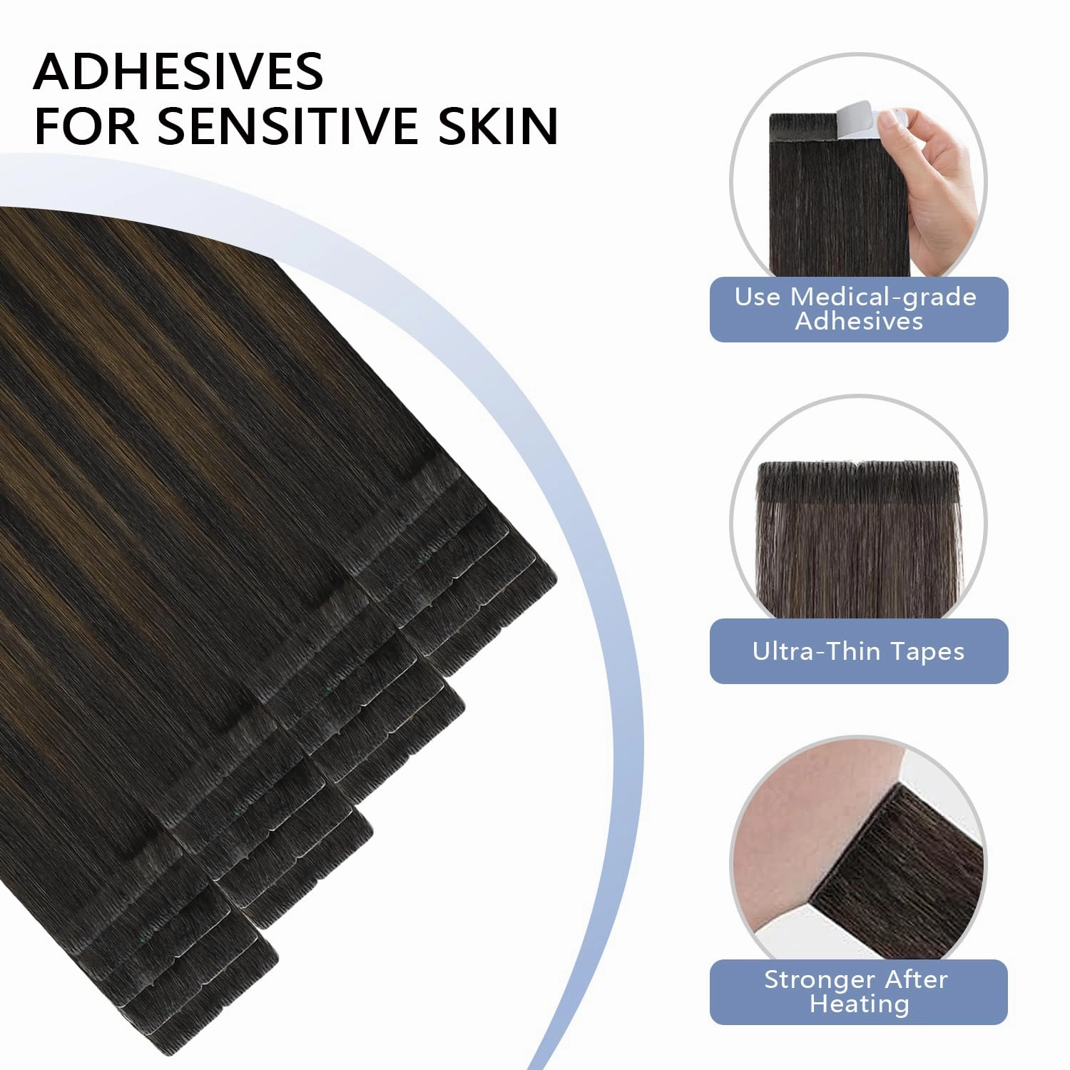 COOKAYU Invisi Edge Tape in Hair Extensions Real Human Hair Seamless Injected Tape Ins 22Inch 20pcs 50g Natural Black to Medium Brown and Caramel blonde Extensions