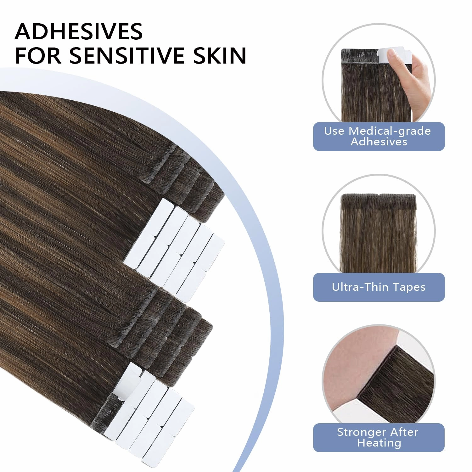 COOKAYU Invisible Tape in Hair Extensions, Balayage Dark Brown to Dirty Blonde 16Inch 20pcs 35g/pack Straight Real Human Hair Invisible Injected Tape in Extensions