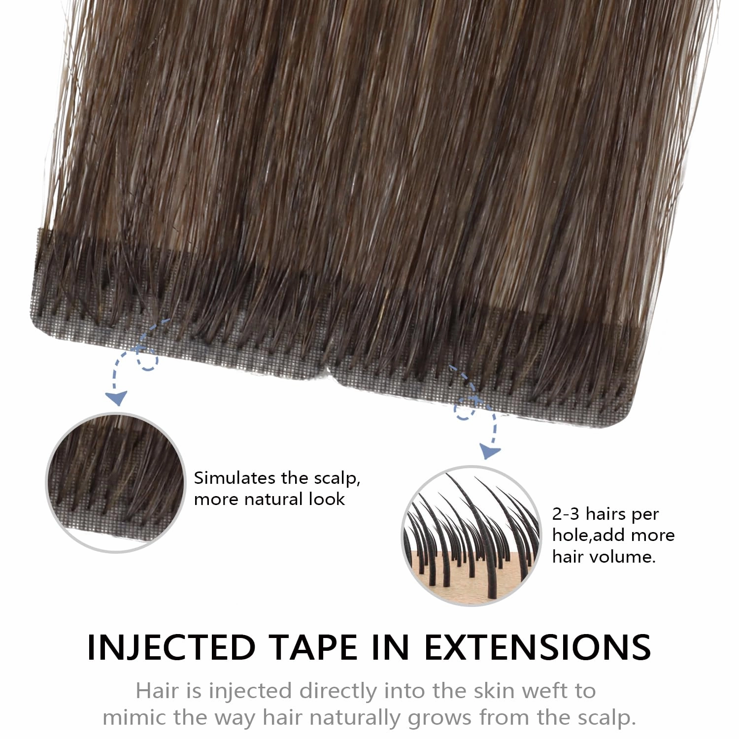 COOKAYU Invisible Tape in Hair Extensions, Balayage Dark Brown to Dirty Blonde 16Inch 20pcs 35g/pack Straight Real Human Hair Invisible Injected Tape in Extensions