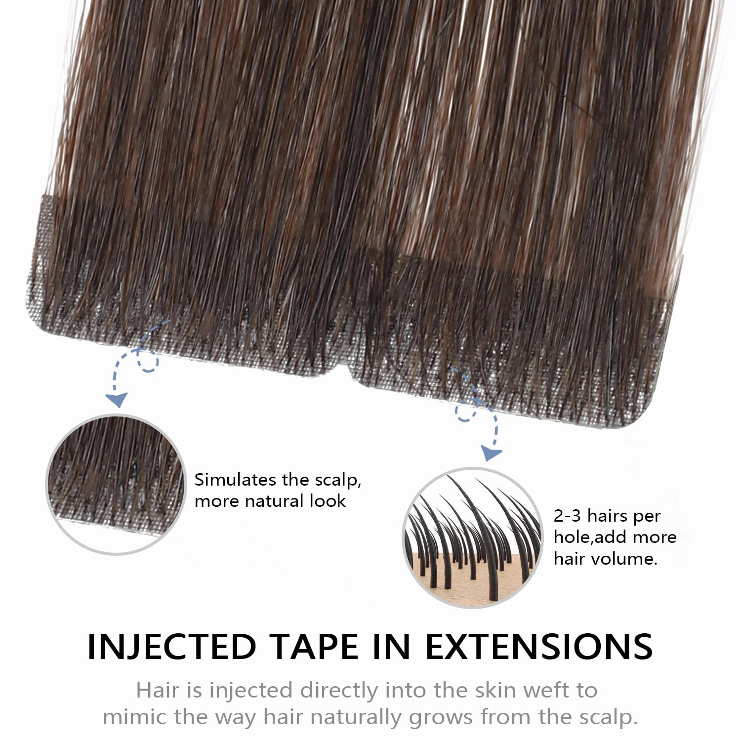 COOKAYU Invisible Tape in Hair Extensions, Darkest Brown 16Inch 35g 20pcs Seamless Invisi Edge Tape in Human Hair Straight Injected Extensions