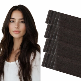 COOKAYU Invisible Tape in Hair Extensions, Darkest Brown 16Inch 35g 20pcs Seamless Invisi Edge Tape in Human Hair Straight Injected Extensions