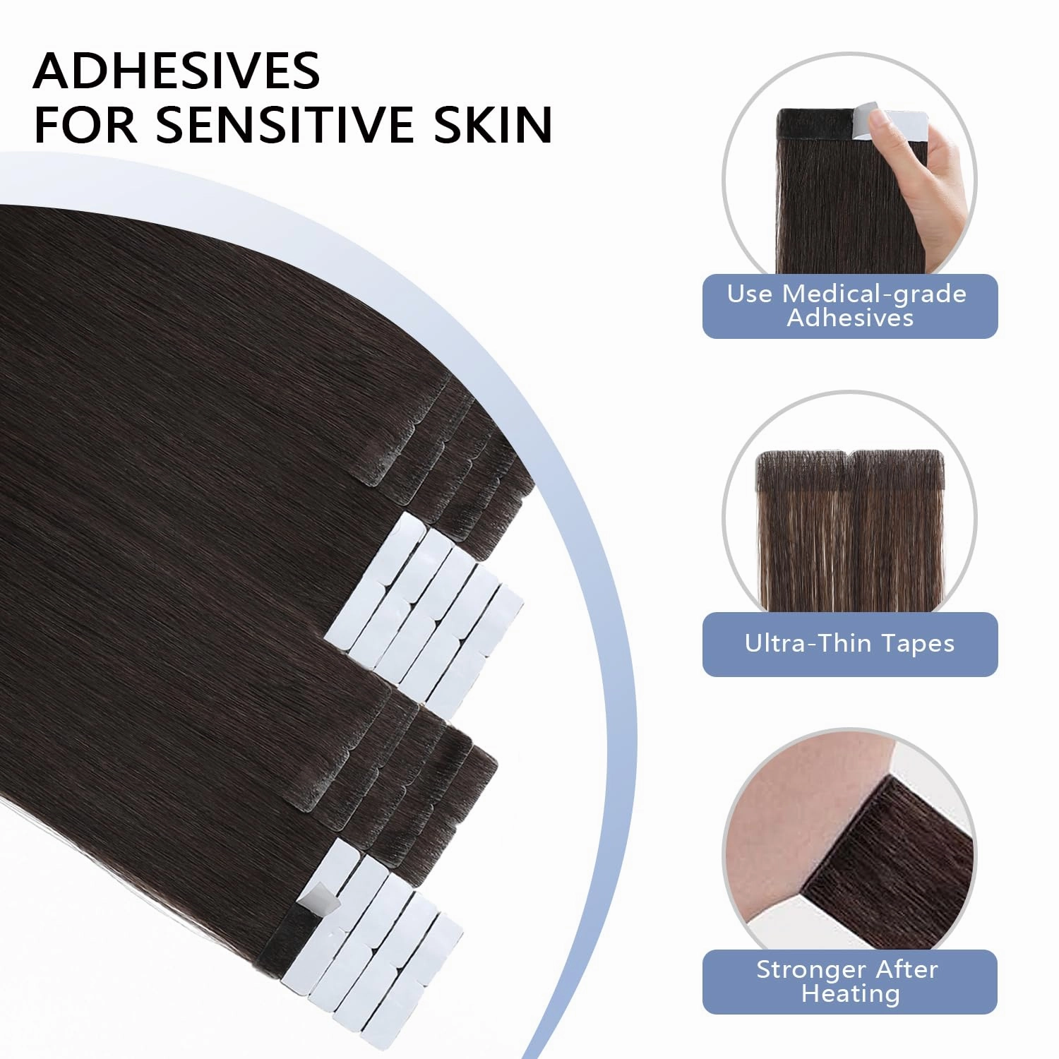 COOKAYU Invisible Tape in Hair Extensions, Darkest Brown 16Inch 35g 20pcs Seamless Invisi Edge Tape in Human Hair Straight Injected Extensions