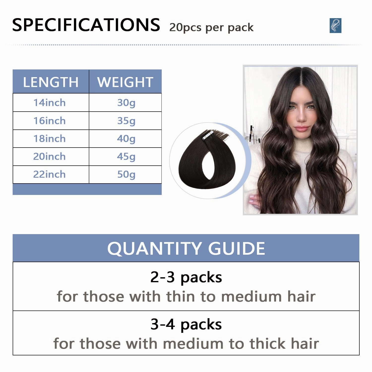 COOKAYU Invisible Tape in Hair Extensions, Darkest Brown 16Inch 35g 20pcs Seamless Invisi Edge Tape in Human Hair Straight Injected Extensions