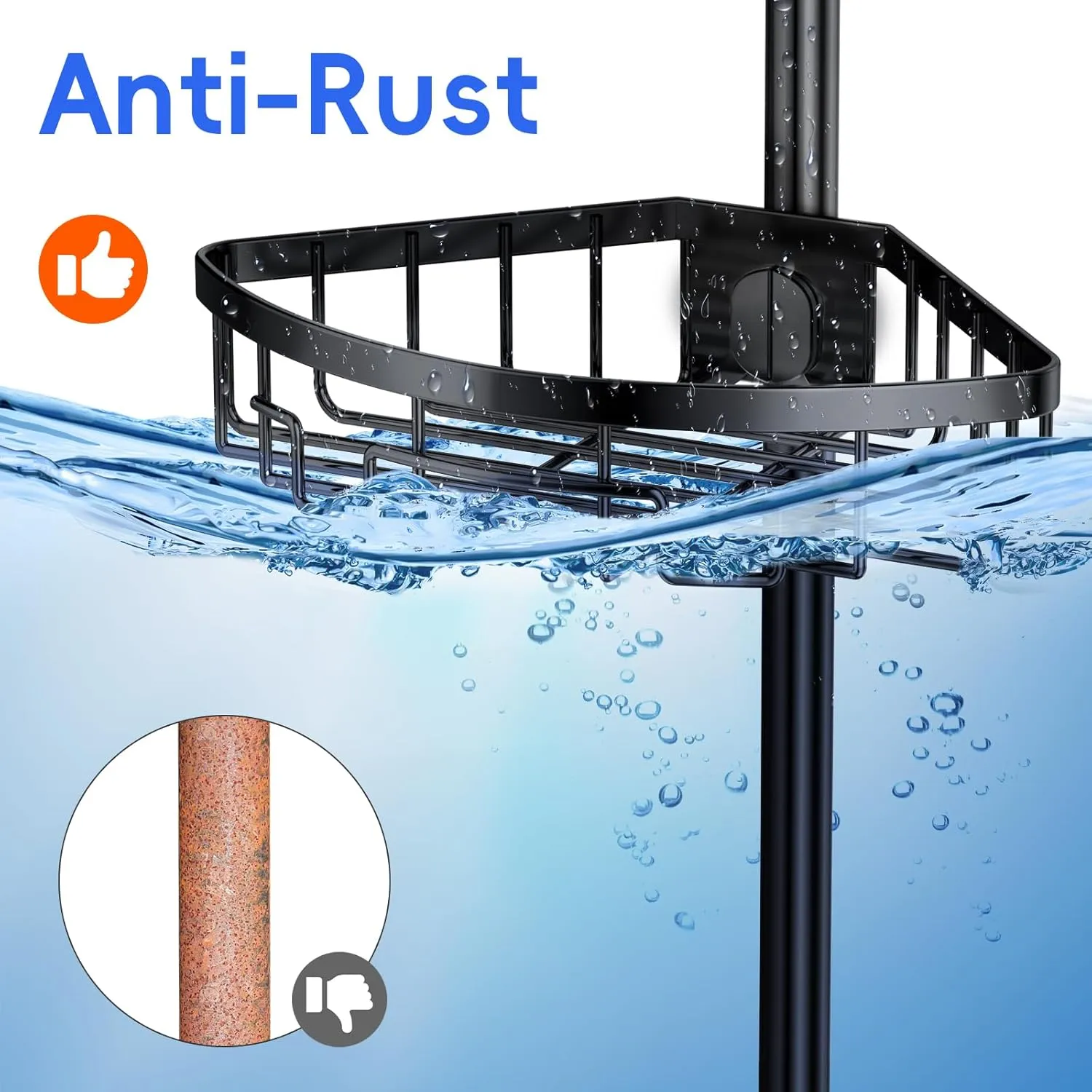 Coonoor Corner Shower Caddy Tension Pole - 62-115 INCH - 4-Tier Rustproof Bathroom Organizer Shelves, Adjustable Bathtub Tub Shampoo Storage