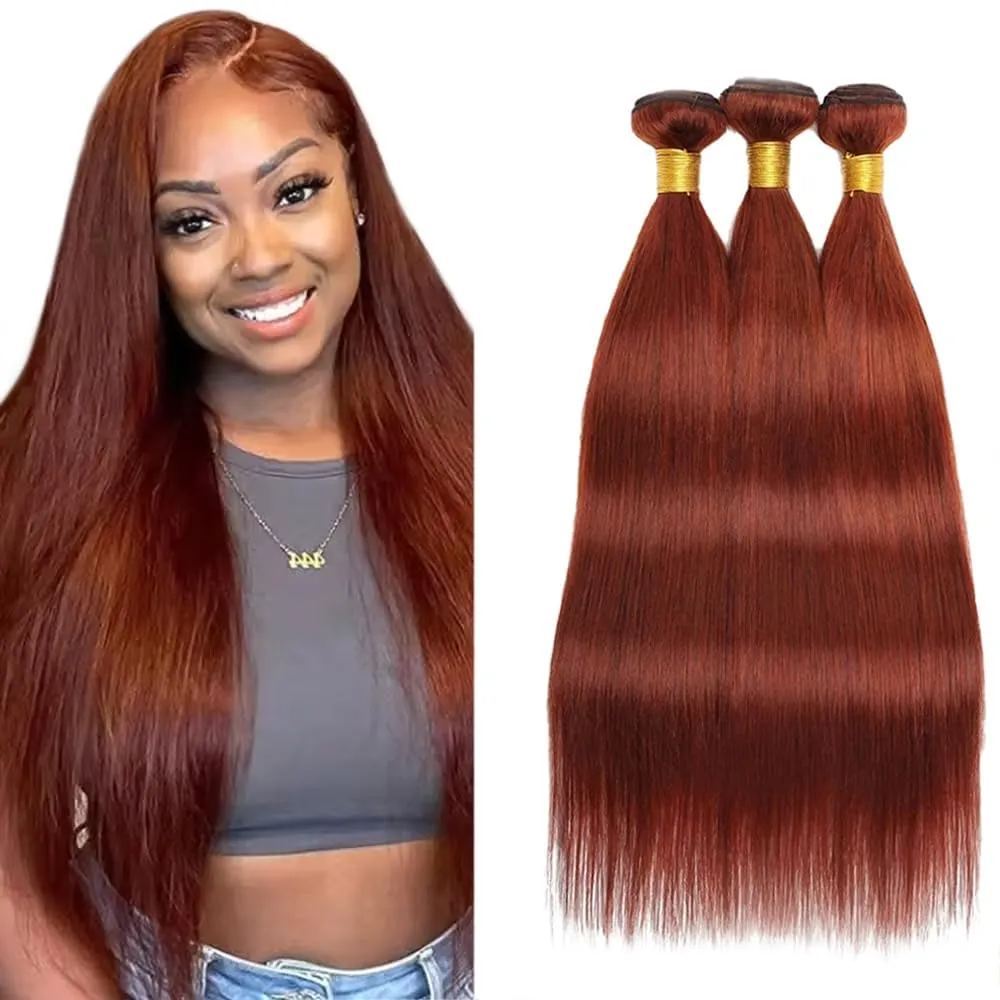 Copper Red Bundles Color 33 Straight Bundles Human Hair 20 22 24 inch Double Weft Reddish Brown Straight Human Hair Weave Brazilian Virgin Auburn Remy Hair Extensions