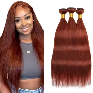 Copper Red Bundles Color 33 Straight Bundles Human Hair 20 22 24 inch Double Weft Reddish Brown Straight Human Hair Weave Brazilian Virgin Auburn Remy Hair Extensions
