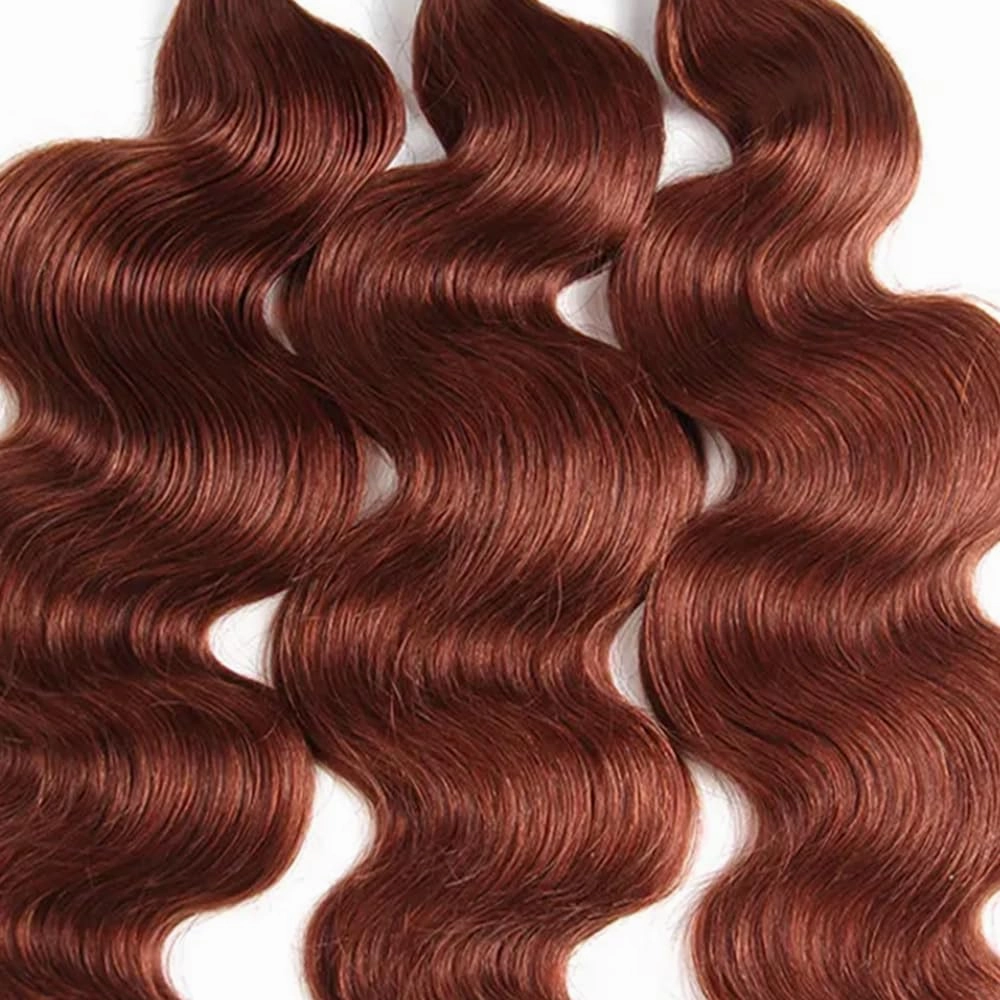 Copper Bundles Color 33 Brown Body Wave Human Hair Bundle 8A Grade Reddish Brown 3 Bundles 28 30 32 Inch Color 33 Auburn Body Wave Bundle For Black Women