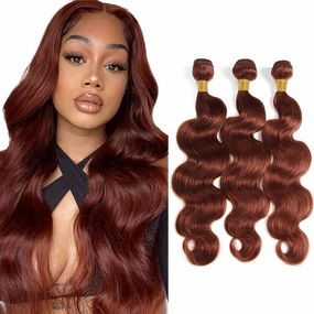 Copper Bundles Color 33 Brown Body Wave Human Hair Bundle 8A Grade Reddish Brown 3 Bundles 28 30 32 Inch Color 33 Auburn Body Wave Bundle For Black Women