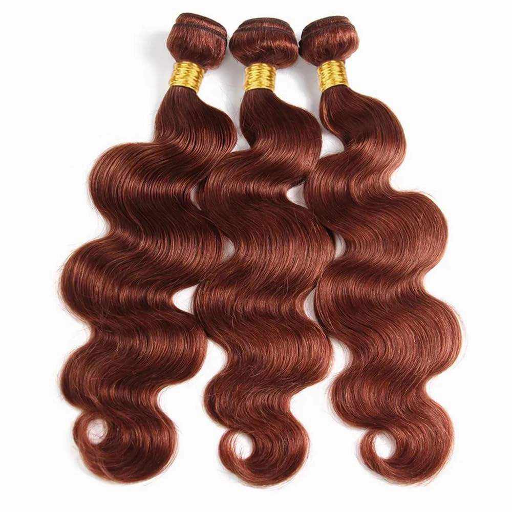 Copper Bundles Color 33 Brown Body Wave Human Hair Bundle 8A Grade Reddish Brown 3 Bundles 28 30 32 Inch Color 33 Auburn Body Wave Bundle For Black Women