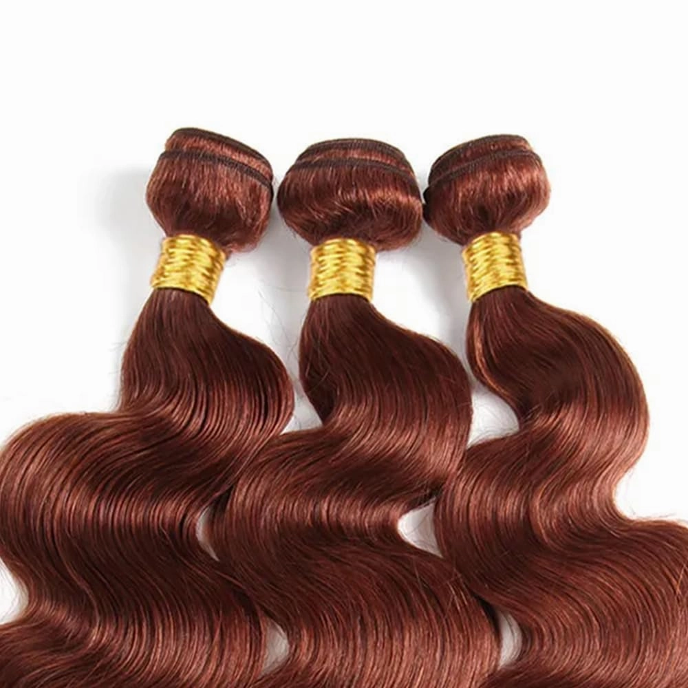 Copper Bundles Color 33 Brown Body Wave Human Hair Bundle 8A Grade Reddish Brown 3 Bundles 28 30 32 Inch Color 33 Auburn Body Wave Bundle For Black Women