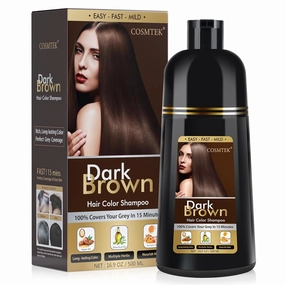 COSMTEK Dark Brown Hair Dye Shampoo, Hair Color Shampoo for Women, 3 in 1 Hair Dye for Gray Hair 100% Grey Hair Coverage/Instant/Herbal Ingredients 17.6 OZ