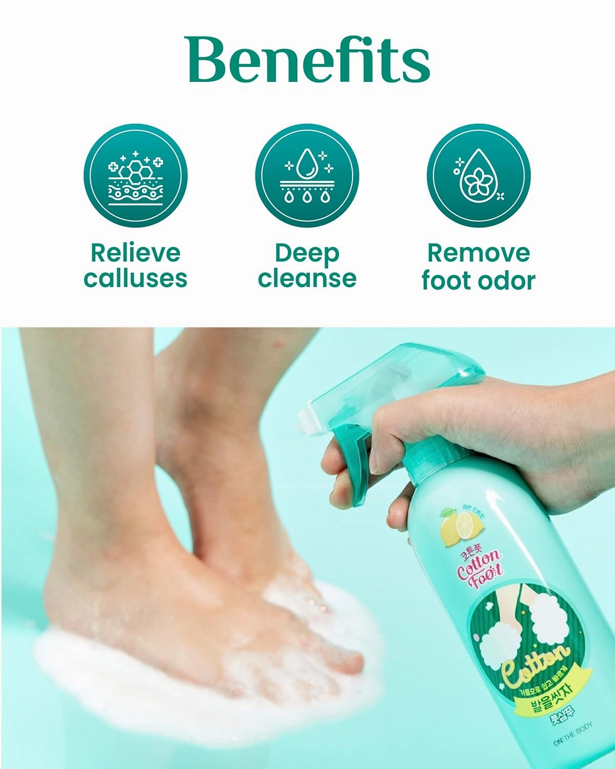 Cotton Foot Shampoo Soap (Grapefruit, 13fl oz*2, Pack of 2) - Refreshing Cleanse Spray, Deodorizing Foor Care. Foaming Wash, Easy to Use