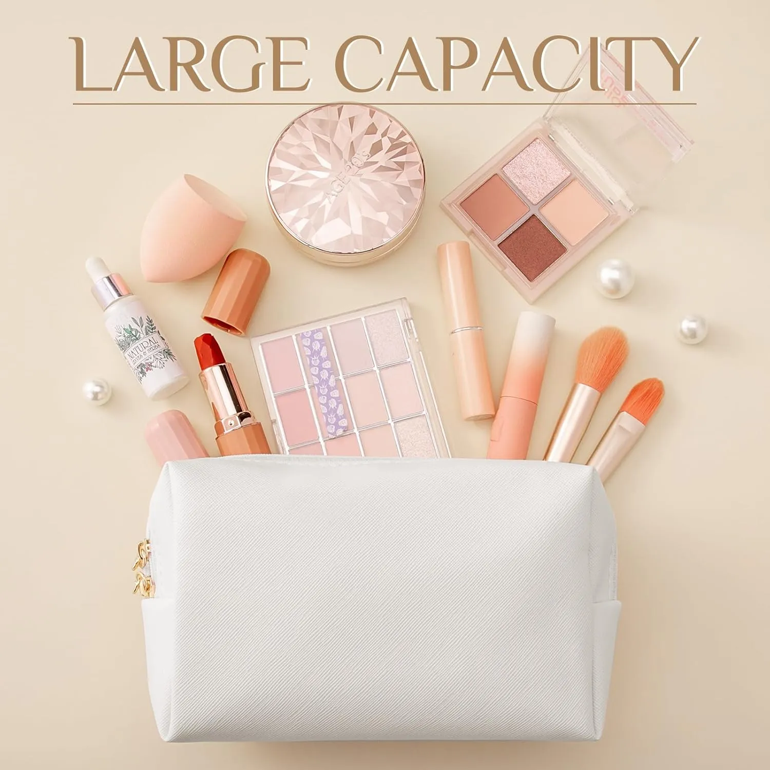 Cunno 20 Pcs Preppy Makeup Bags PU Leather Cosmetic Pouch with Zipper Waterproof Make up Bags Toiletry Beauty Container for Women Bridal Shower Favors End of the Year Teacher Gifts(White)