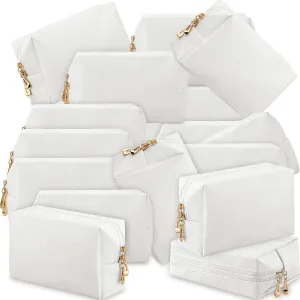 Cunno 20 Pcs Preppy Makeup Bags PU Leather Cosmetic Pouch with Zipper Waterproof Make up Bags Toiletry Beauty Container for Women Bridal Shower Favors End of the Year Teacher Gifts(White)