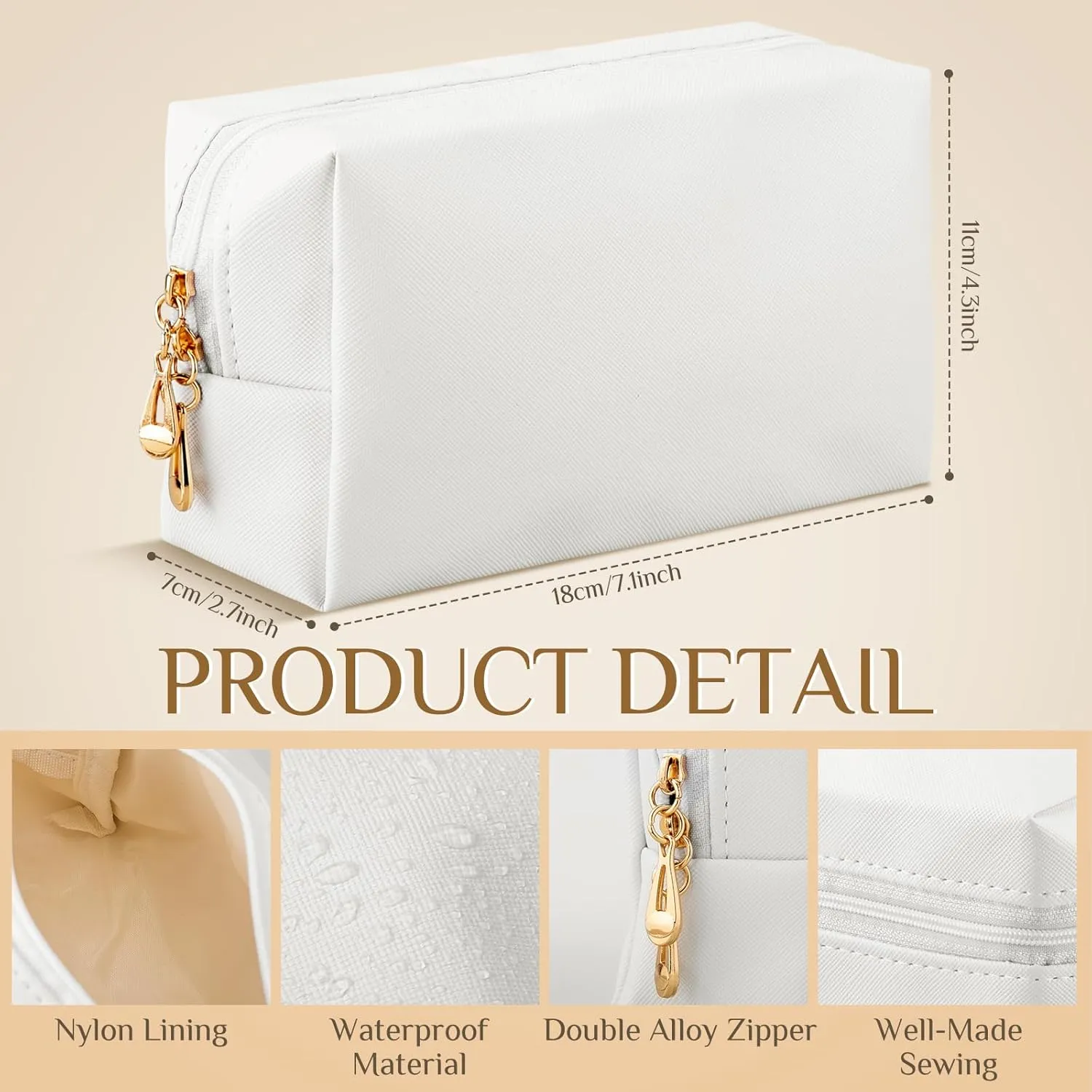 Cunno 20 Pcs Preppy Makeup Bags PU Leather Cosmetic Pouch with Zipper Waterproof Make up Bags Toiletry Beauty Container for Women Bridal Shower Favors End of the Year Teacher Gifts(White)
